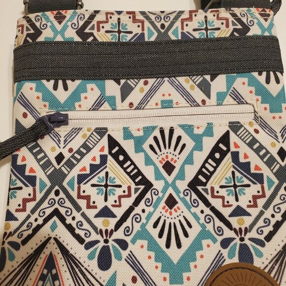 Dakine Cross Body Bag Shoulder Purse White Grey Teal Aztec Southwest 8"X10" - Picture 11 of 11